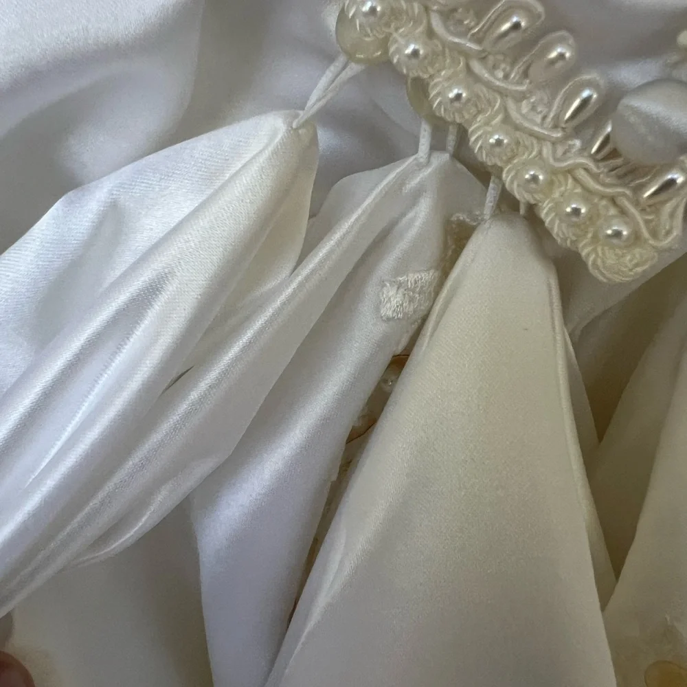 Vintage 1980s Pearl Beaded Wedding Gown | Basque Waist | Cathedral Train - Picture 7 of 16